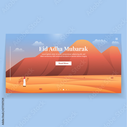 Eid Adha Mubarak, Landscape of Desert Illustration Landing Page