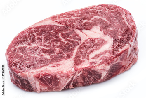 Raw Ribeye steak or beef steak isolated on white background.