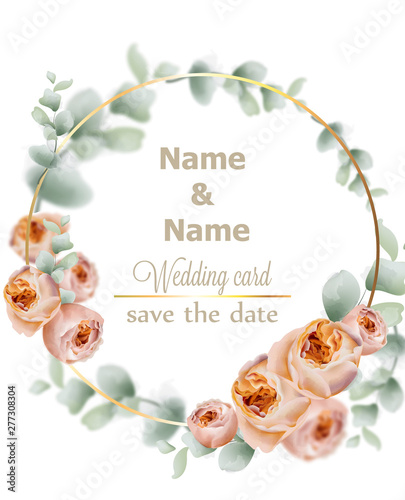 Wedding wreath watercolor roses Vector. Vintage decor design frames. Round sh...