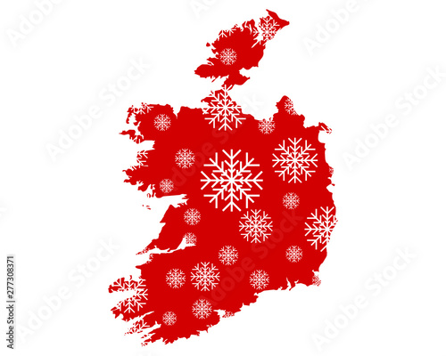 Karte von Irland mit Schneeflocken