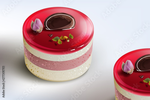 Berry cake mousse Vector realistic. Sweet desserts collection with strawberry...
