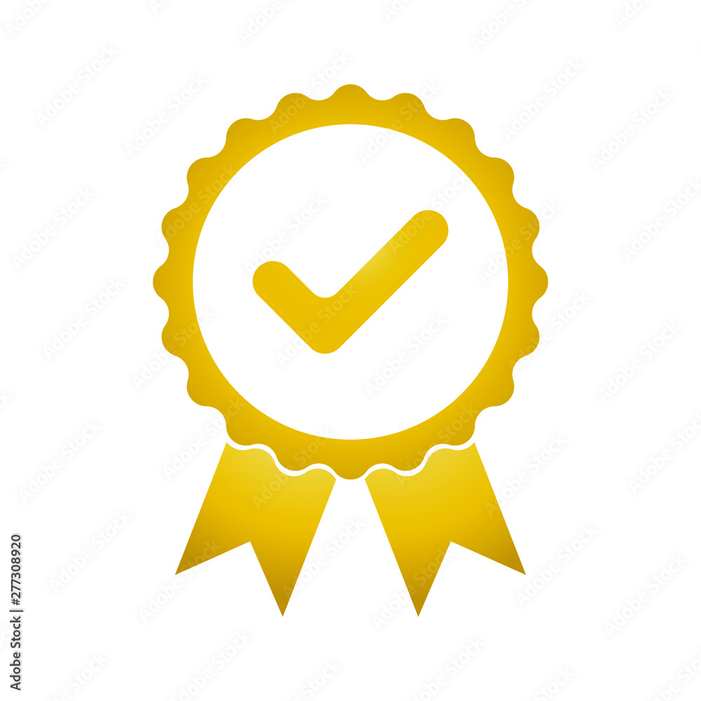 Golden icon approved or certified medal. Isolated on white background. Vector illustration. Golden icon approved or certified medal. Isolated on white background. Vector illustration.