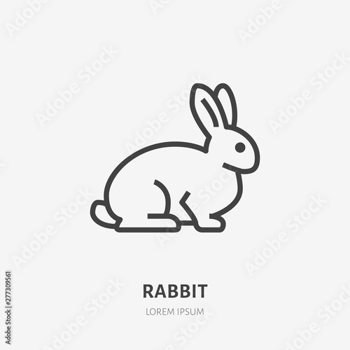 Sitting rabbit flat line icon. Vector thin sign of cute bunny, animal logo. Pet shop outline illustration, cruelty free label