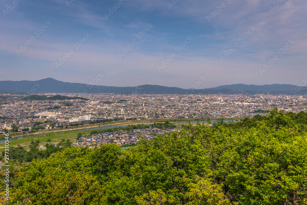 Kyoto - May 30, 2019: Panorama of Kyoto from the Arashiyama Monkey Park in Kyoto, Japan