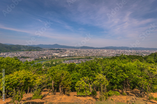 Kyoto - May 30, 2019: Panorama of Kyoto from the Arashiyama Monkey Park in Kyoto, Japan