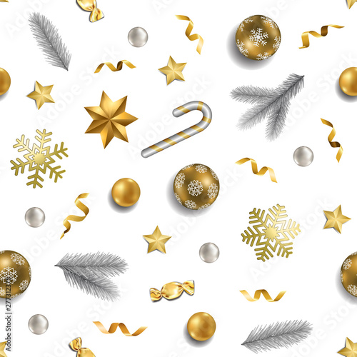 Christmas and New Year Seamless Pattern with Winter Holiday Objects