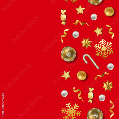 Christmas and New Year Seamless Border with Winter Holiday Objects