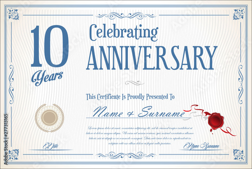 Retro vintage anniversary 10 years background  