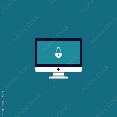 lock icon on screen monitor. vector symbol security
