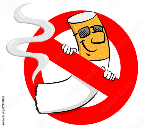 no smoking sign with cartoon cigarette