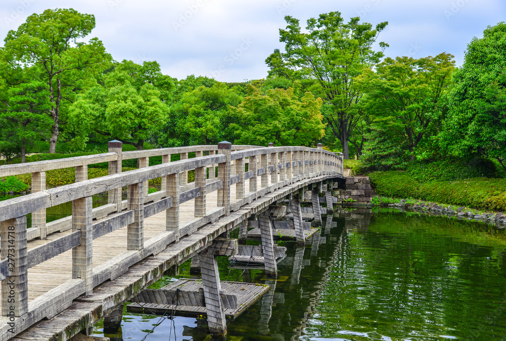 Traditional Japanese wooden bridge
