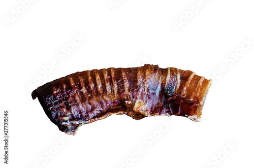 Air dried beef trachea large on a white background. Dog treats