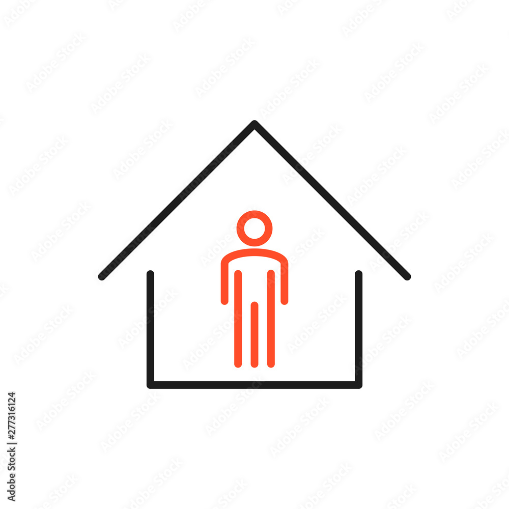 A person standing inside house, property owner or realtor. Tenant, resident, owner line color icon. Private property. A person standing inside house, property owner or realtor. Tenant, resident, owner line color icon. Private property.