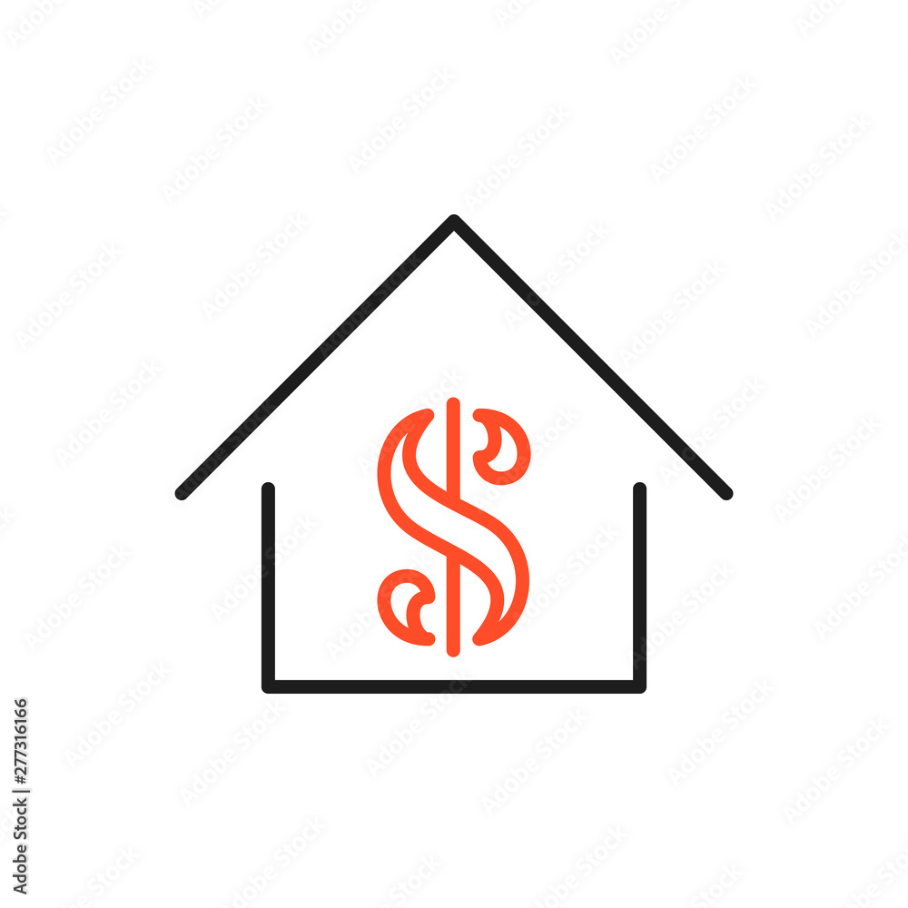 Home / house buying or real estate investment flat vector icon. Rental house with dollar mark line icon Home / house buying or real estate investment flat vector icon. Rental house with dollar mark line icon