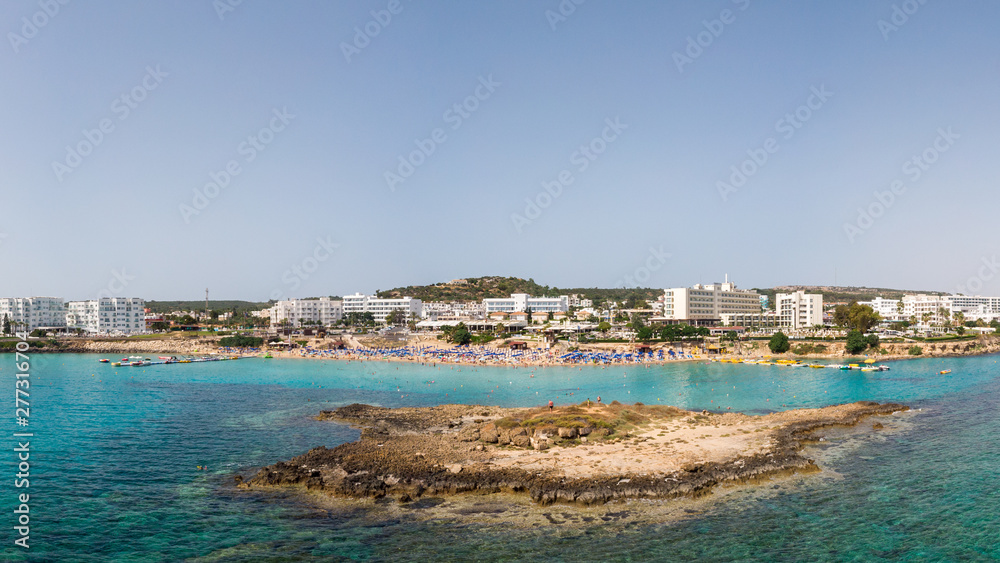 Aerial panoramic drone shot of fig tree bay at daylight