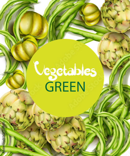 Artichokes, green peas and tomatoes Vector watercolor. Grocery harvest fresh ...