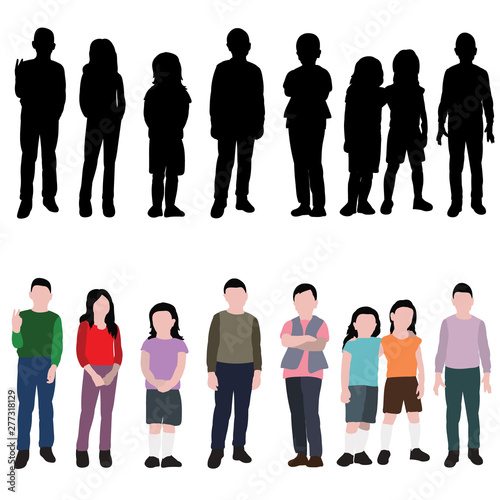 vector isolated silhouette of a crowd of kids