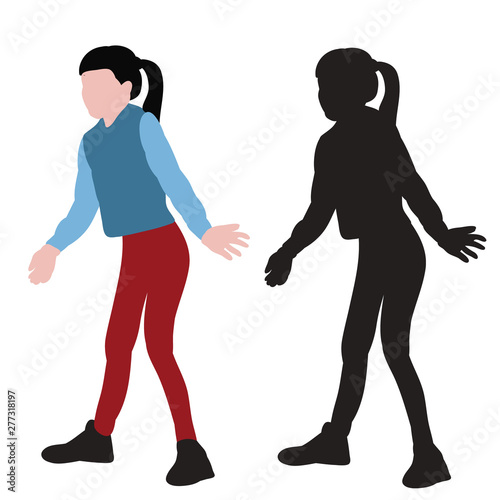 vector, isolated, girl silhouette and in girl flat style