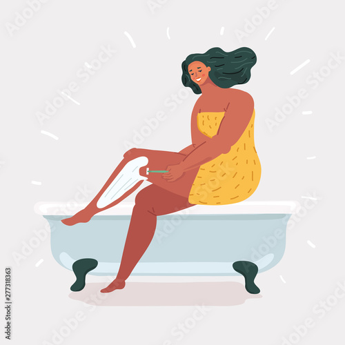 Woman taking a bath and shaving her legs.