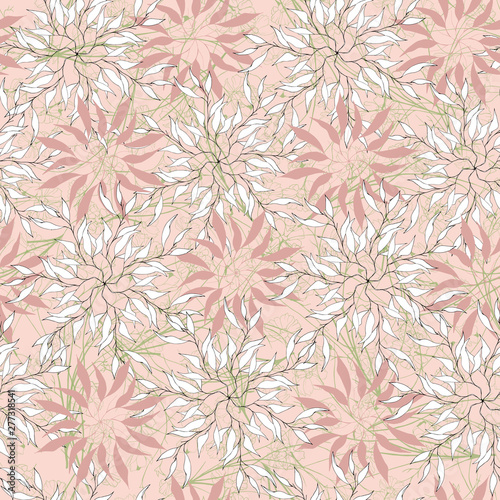 Abstract ornament on a pink background. Pastel gentle tones. Seamless texture for tkinini and tiles. Vector illustration.