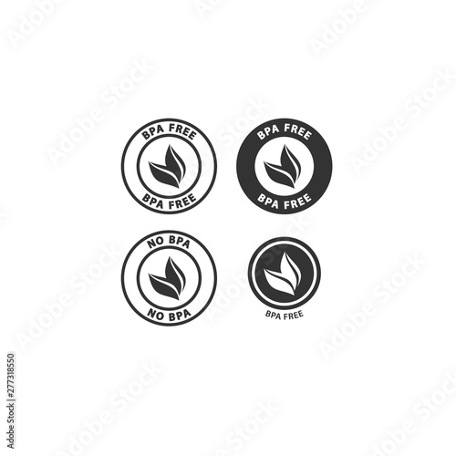 Bpa or bisphenol a free black badge label for plastic packaging. Bpa free circle vector stamp set with leaf for cosmetics or food packaging.