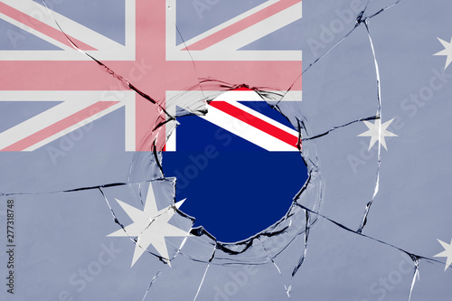 Flag of Australia on a on glass breakage. photo