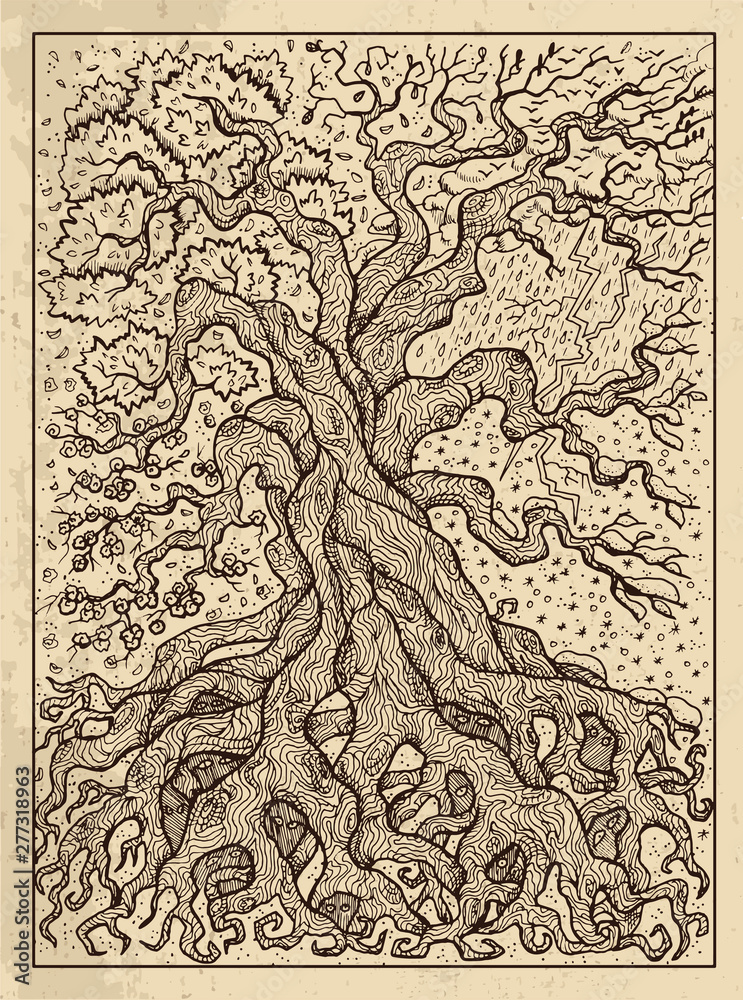 Tree. Mystic concept for Lenormand oracle tarot card.