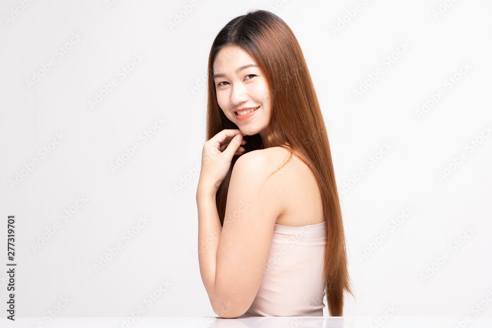 Side View Of Beautiful Young Asian Woman Looking Away While Touching Chin feeling so happy and cheerful with healthy Clean and Fresh skin,isolated on white background,Beauty Cosmetology Concept Side View Of Beautiful Young Asian Woman Looking Away While Touching Chin feeling so happy and cheerful with healthy Clean and Fresh skin,isolated on white background,Beauty Cosmetology Concept