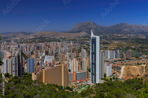 Panorama with skyscrapers and mountains, Benidorm Spain