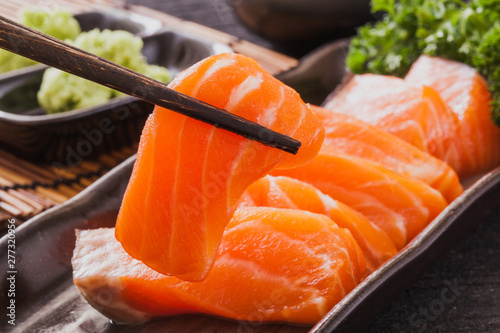 Salmon sashimi with wasabi,Japanese food