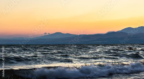 Sunset over see of galilee landscape