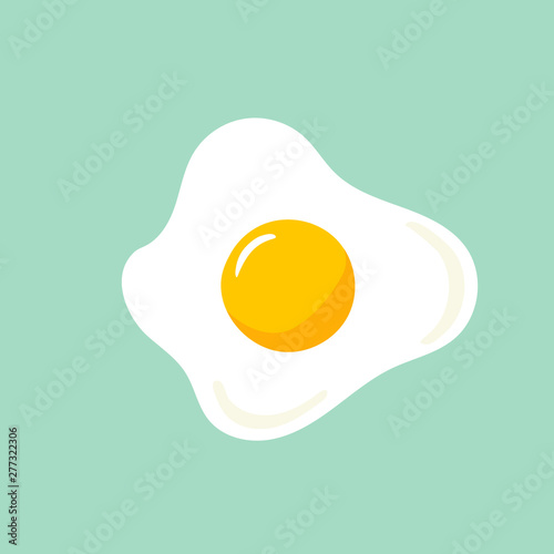 Tela Hand drawn doodle vector illustration of sunny side up fried egg with bright yellow yoke on light turquoise background