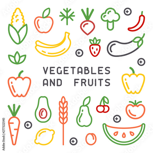 Set of vegetables and fruits icons