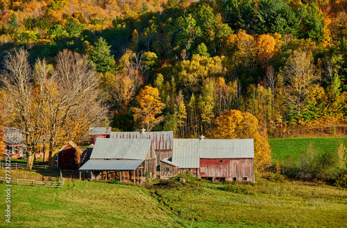 Jenne Farm with barn at sunny autumn day in Vermont, USA photo