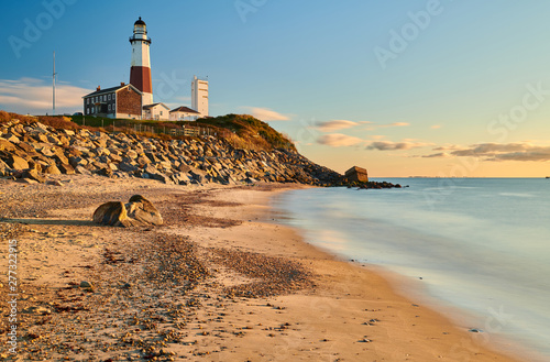 Wallpaper Mural Montauk Lighthouse and beach at sunrise, Long Island, New York, USA