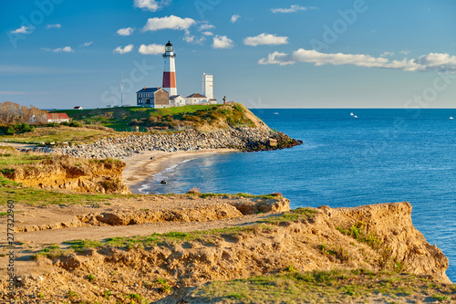 Montauk Lighthouse and beach  Long Island  New York  USA.
