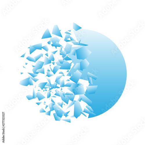 Abstract vector background with explosion effect. Dynamic flying fragments of broken glass shards.