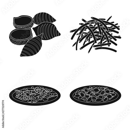 Isolated object of pasta and carbohydrate sign. Set of pasta and macaroni stock symbol for web.