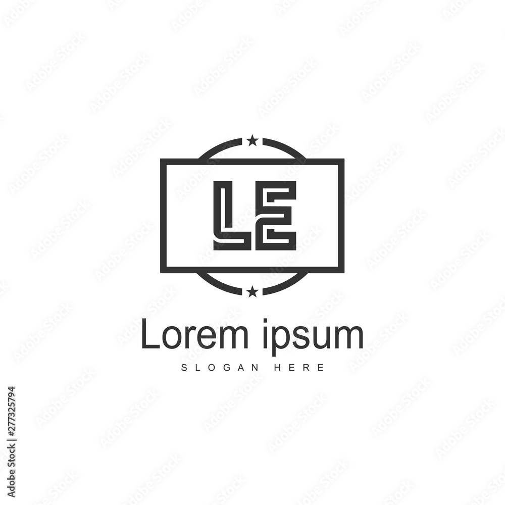 Initial LE logo template with modern frame. Minimalist LE letter logo vector illustration