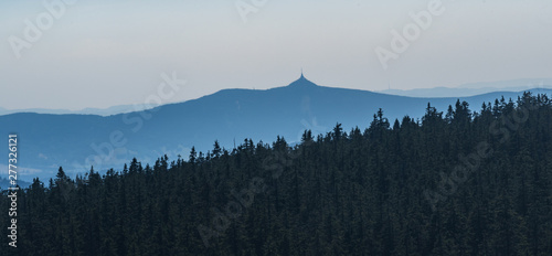 Jested hill from Vosecka boude in Krkonose mountains in Czech republic photo