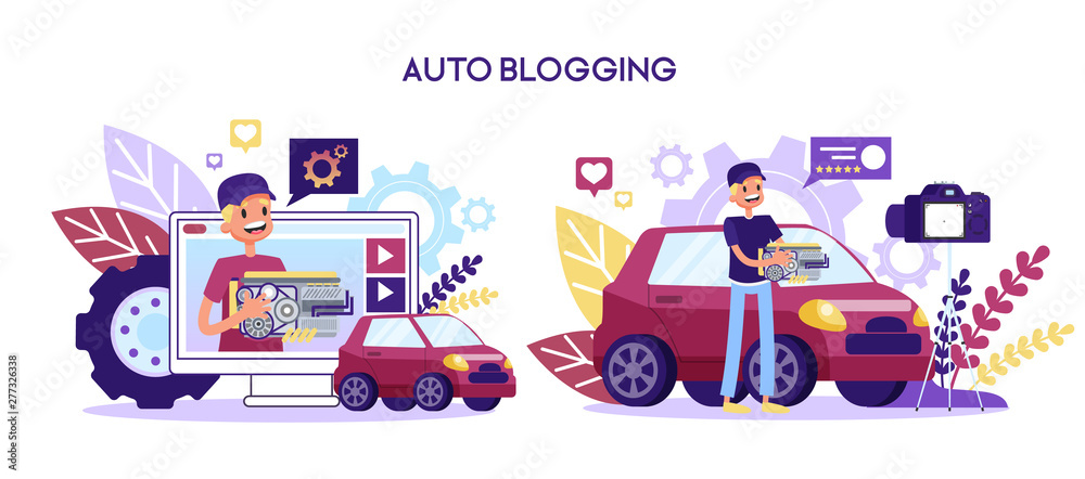 Video blog about the car repair. Man standing