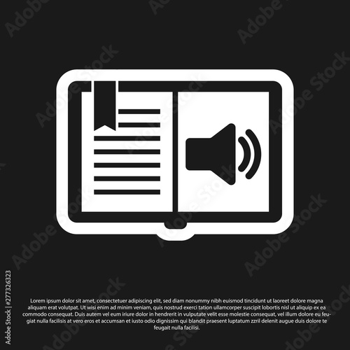 Black Audio book icon isolated on black background. Audio guide sign. Online learning concept. Vector Illustration