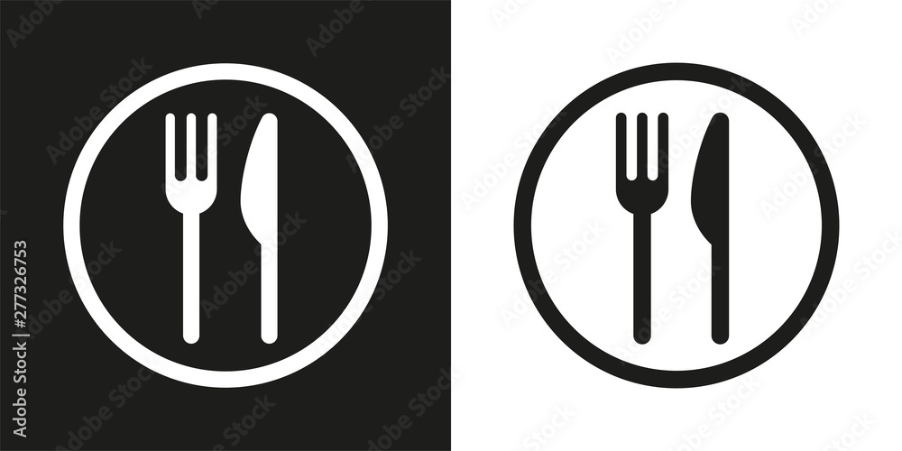 sign with fork and knife - obrazy, fototapety, plakaty 