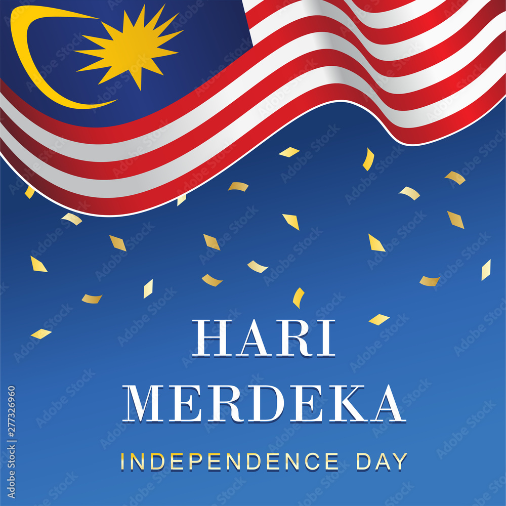 Hari Merdeka, Malaysia Independence day. Waving Malaysia national flag ...