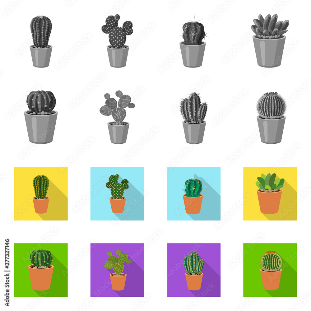 Isolated object of cactus and pot sign. Set of cactus and cacti stock symbol for web. Isolated object of cactus and pot sign. Set of cactus and cacti stock symbol for web.
