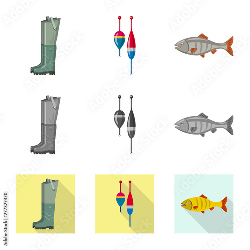 Isolated object of fish and fishing sign. Collection of fish and equipment vector icon for stock.