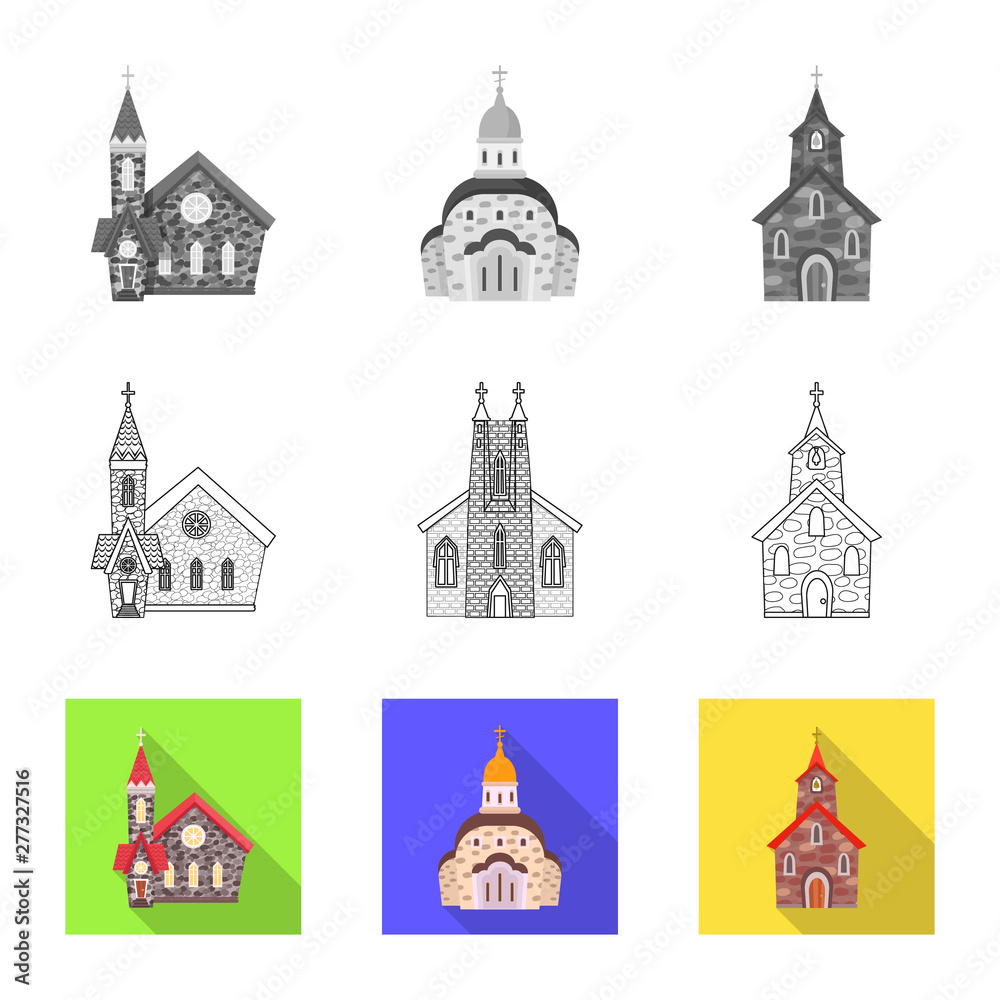Vector design of cult and temple icon. Set of cult and parish vector icon for stock.