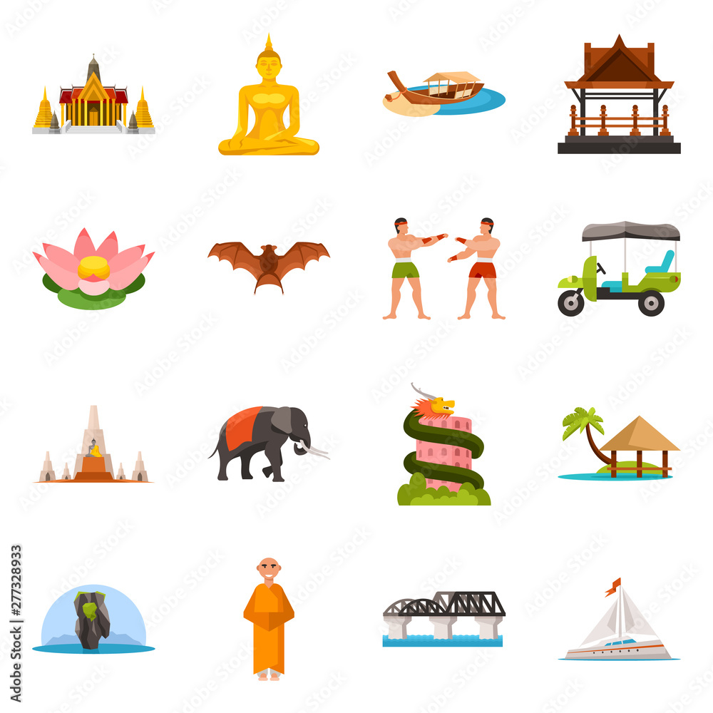 Obraz premium Vector illustration of thailand and travel symbol. Collection of thailand and culture stock vector illustration.