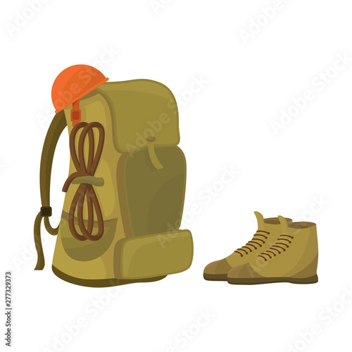 Vector illustration of backpack and boot logo. Set of backpack and trekking vector icon for stock.