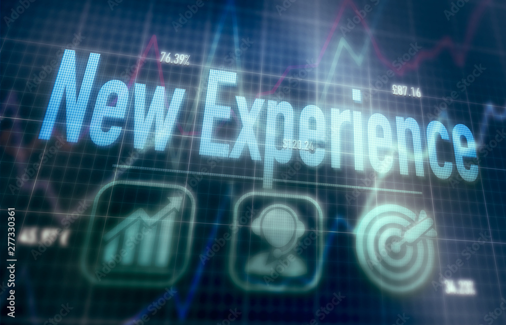 New Experience concept on a blue dot matrix computer display. New Experience concept on a blue dot matrix computer display.